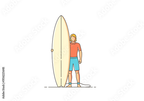 Surfer Person Standing With Board Ready For Ocean Wave Activity Summer Beach Sport Recreation Healthy Lifestyle Outdoor Athletic Outdoors Adventure