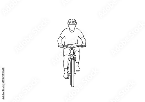 Outdoor Cycling Athlete Riding Bicycle Forward View Minimalist Outline Design on White Background for Sports and Recreation Themes