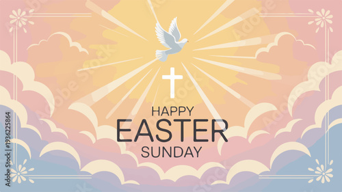 Vibrant Easter Sunday celebration with dove and cross symbol