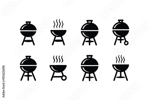 Grill icons set of barbecue silhouettes on white background