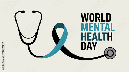 Stethoscope forming blue awareness ribbon for World Mental Health Day