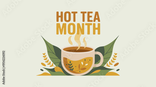 Cozy hot tea illustration for Hot Tea Month promotion