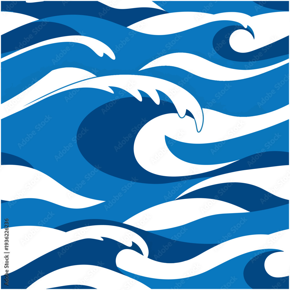 Obraz premium Stylized blue and white ocean waves pattern with varying shades and dynamic movement.