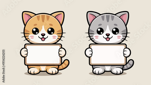 Two Cartoon Cats Holding Blank Signs