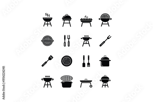 Grill icons set for barbecue and outdoor cooking illustration