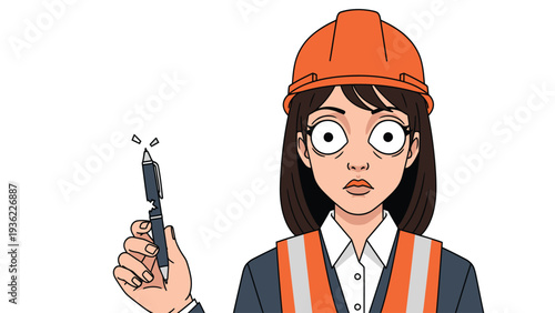 Shocked Female Construction Worker with Broken Tool