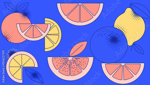 Vibrant Citrus Fruits Collection with Grapefruit and Lemon Slices.