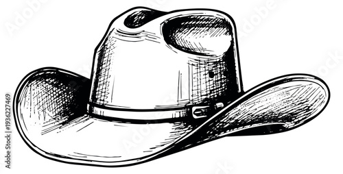 Vintage cowboy hat black and white line art