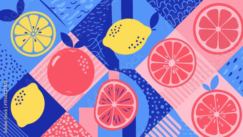 Vibrant Citrus Fruits Illustration with Lemons and Grapefruits.