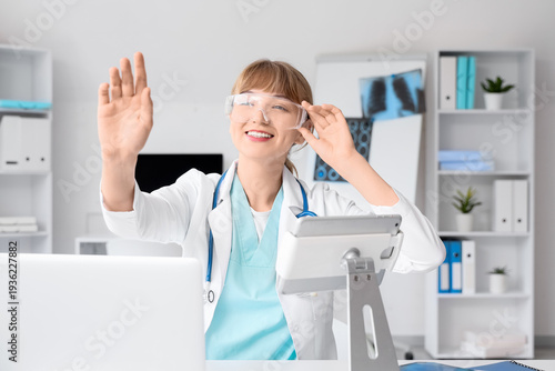 Female doctor in AR glasses...