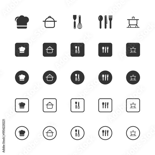 Restaurant and Kitchen Utensils Icon Set for Chef and Dining Themes