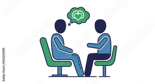 Two silhouetted figures in chairs one thinking about a heart representing connection
