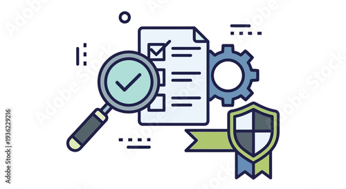 Document review analysis and security concept with illustration of tools