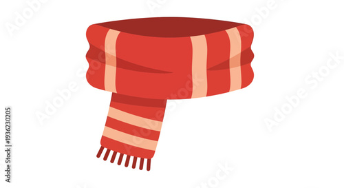 Red scarf illustration, vector style graphic, winter fashion accessory, warm clothing design