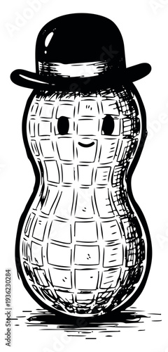 Vintage peanut character with bowler hat hand drawn sketch