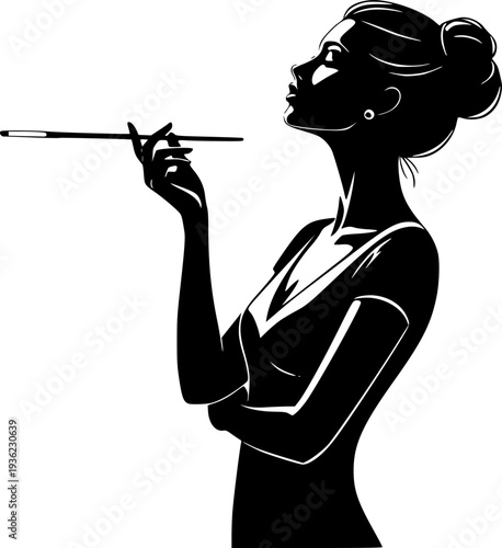 Elegant woman smoking cigarette silhouette vector illustration
