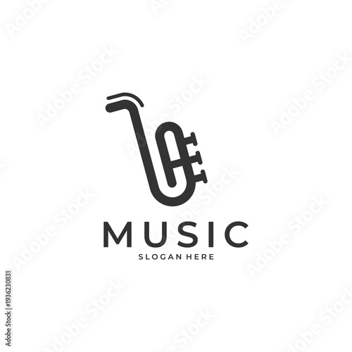 Minimalist Saxophone Line Art Logo for Jazz Music and Instrument Brand