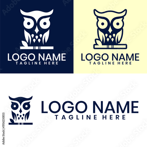 Decorative flat owl emblem logo