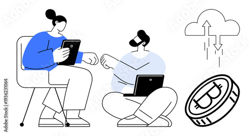 Cryptocurrency concept. Cryptocurrency connects people for blockchain transactions and financial exchange. Cryptocurrency supports teamwork, cloud storage, and secure financial innovation. Ideal