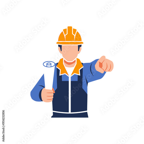 Construction worker pointing with clipboard.