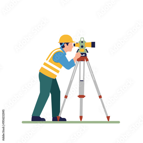 Surveyor with theodolite on construction site.