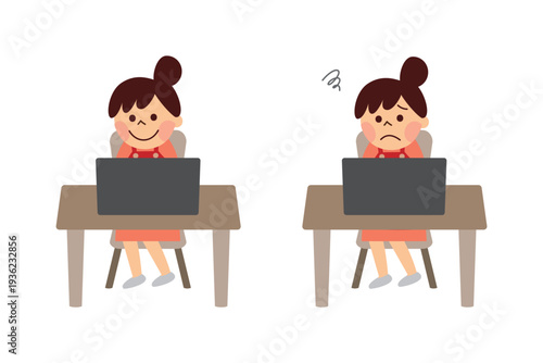 パソコンを使う主婦の表情セット