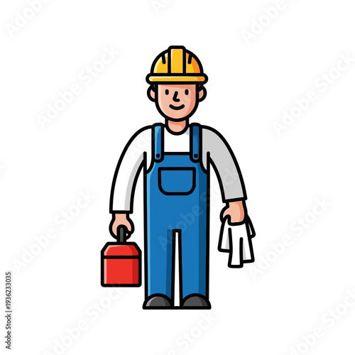 construction worker with toolbox and rag.