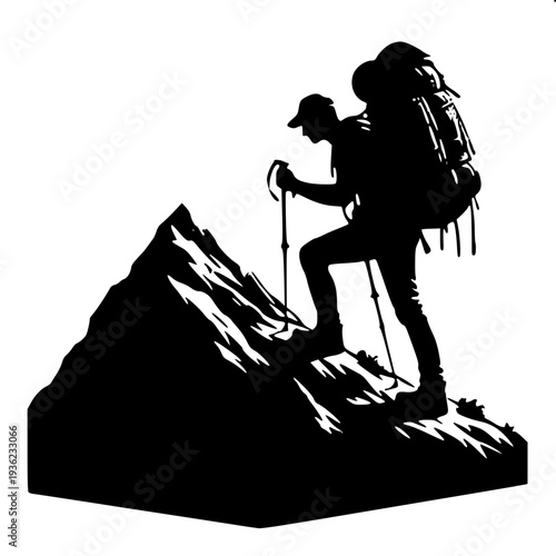 Backpacker Walking Steep Mountain Trail Silhouette