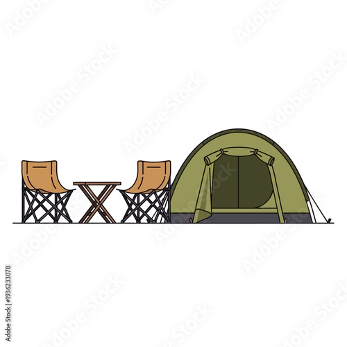 Camping Tent and Foldable Chairs with Small Table Illustration