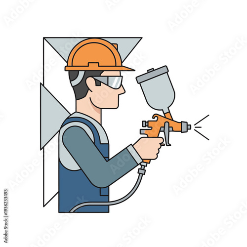 worker painting with spray gun industrial worker protective gear.