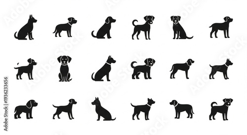 Collection of Flat Design Dog Silhouettes Icons