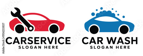 Car service and car wash logo with wrench and bubbles, automotive repair and cleaning symbol for vehicle maintenance, garage branding, auto detailing service, and modern transportation business design
