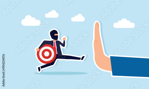 Hand stopping a thief carrying a target board illustration of preventing cheating and fraud attempts in achieving business project targets