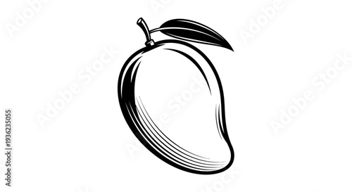 Black and white mango illustration isolated on a white background