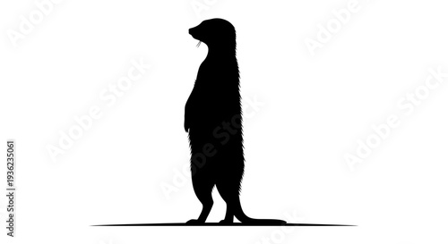 Silhouette of a meerkat standing upright against a white background