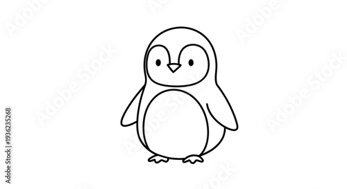 Cartoon penguin illustration simple outline of a flightless bird on white