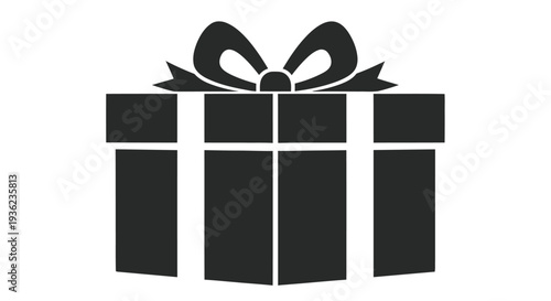 A black silhouette of a gift box with a bow on top