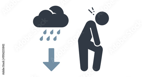 Silhouette of a person experiencing discomfort under a rain cloud