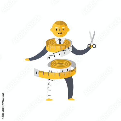 Creative Animator with Measuring Tape and Scissors in Professional Costume