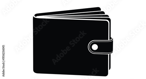Simple black and white illustration of a closed leather wallet on a white background