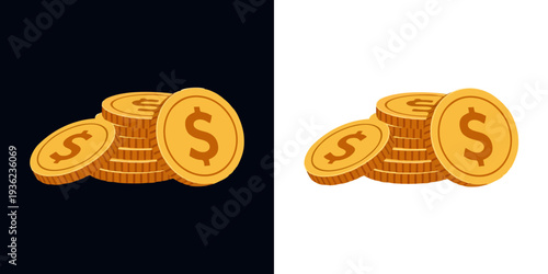 Golden coins with dollar sign stacked for business and finance concepts, symbolizing wealth and prosperity