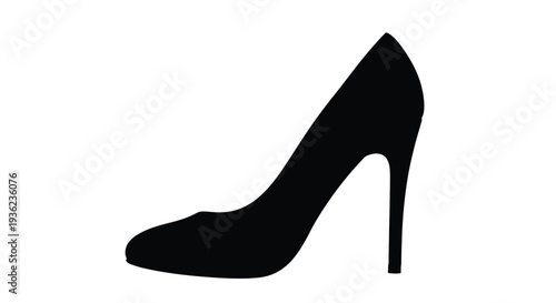 A black silhouette of a single high heeled shoe against a white background