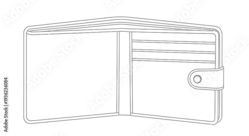 Outline of an open wallet with card slots and a snap closure