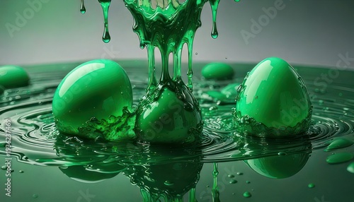 Green liquid art - Abstract splash and ripple effect in studio.