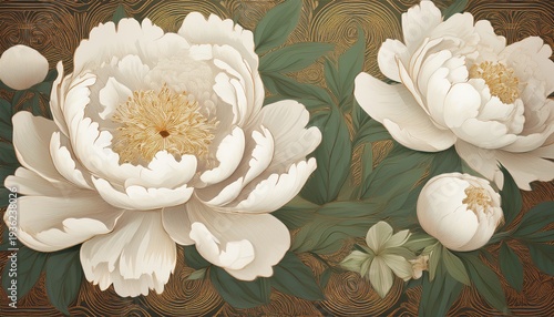 elegant white peonies on vintage background as wallpaper illustation