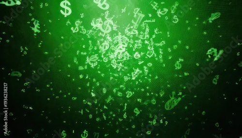 Green Money Rain - A Shower of Financial Symbols.
