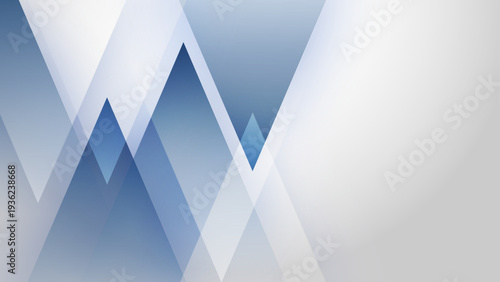Minimalist geometric background featuring overlapping blue triangles resembling mountain peaks in a foggy atmosphere