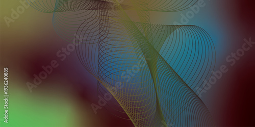 Maroon, azure, and green abstract waves flowing through a dark space with tiny luminous particles, futuristic digital technology concept, vector illustration