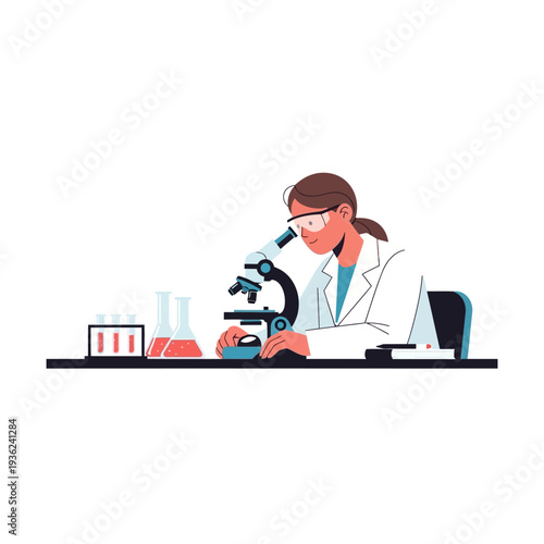 Scientist looking through microscope, laboratory research, science and technology