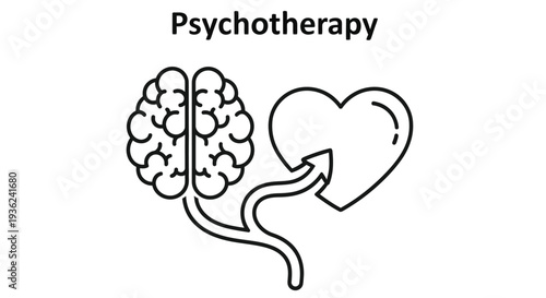 Psychotherapy concept a brain connected to a heart with a flowing line